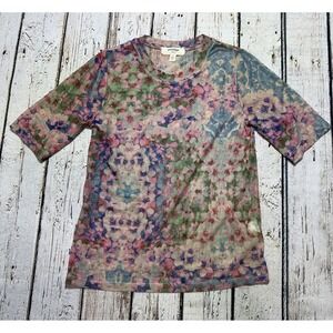 Porridge Clothing Anthropologie Sheer Mesh top Floral Half Sleeve Small‎